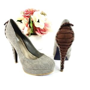 RACHEL ROY Gray fabric brown lace up platform  pumps size 9